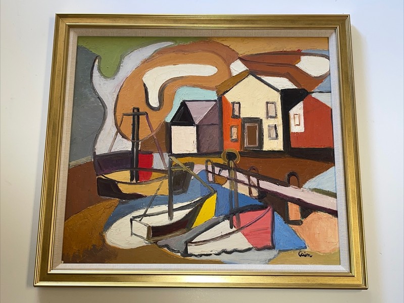 ANTIQUE PAINTING JO CAIN WPA ARTIST FAMOUS NAUTICAL REGIONALISM LANDSCAPE LISTED