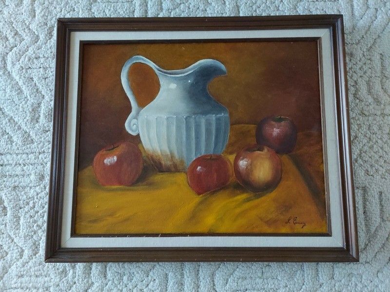 CANVAS PANEL BOARD OIL PAINTING – STILL LIFE – PITCHER AND APPLES