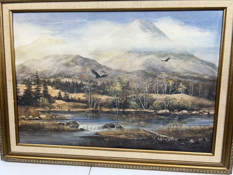 Vintage Mountain View Painting Leach AWS DF Signed Framed 20” x 27”