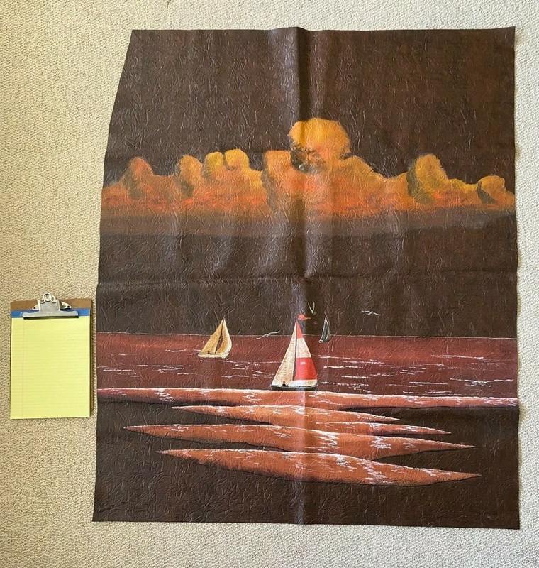 Very Large SEASCAPE SAILBOAT Original PAINTING on Brown Naugahyde 40×52