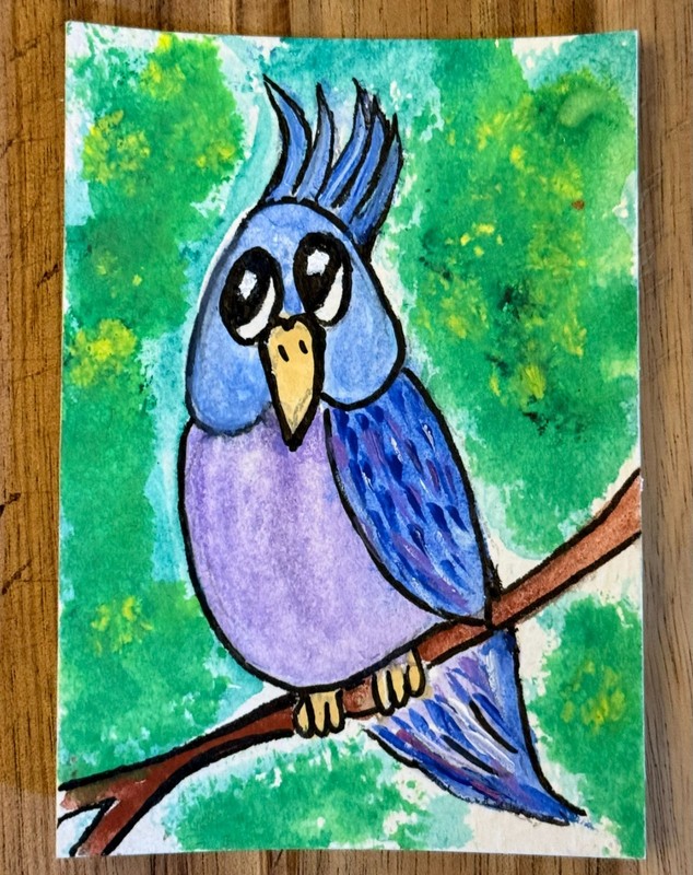 ACEO Original Painting Baby Bird Card Art Blue Bird