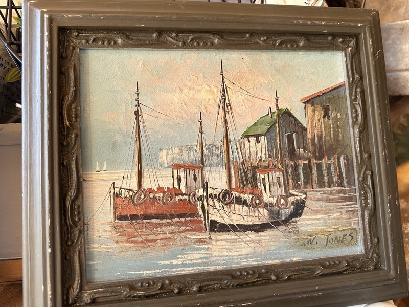 W. Jones & R. Downey Oil Painting on Canvas Nautical Impressionism Framed Set