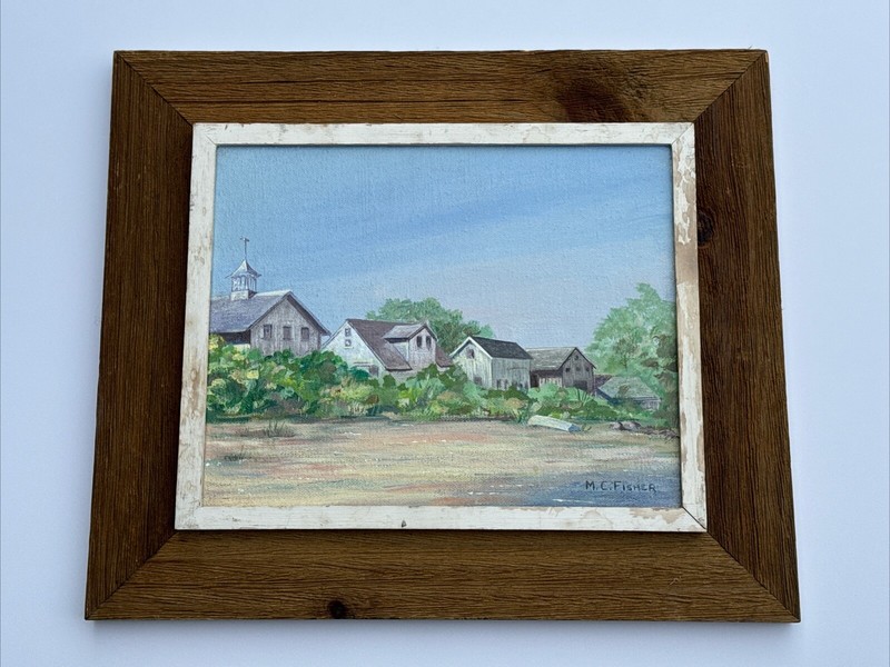 AMERICAN REGIONALISM PAINTING LANDSCAPE HOMES M.C FISHER SIGNED SMALL OIL NY