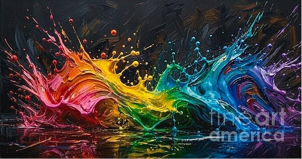 new handmade Painting on 24″x12″ canvas VIBRANT COLOR SLASH WAVES by Wendy