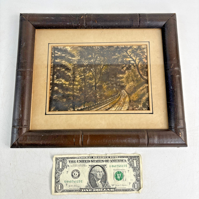 Vintage Framed Impressionist Watercolor Lackawanna Trail 85′ in Old Wood Frame