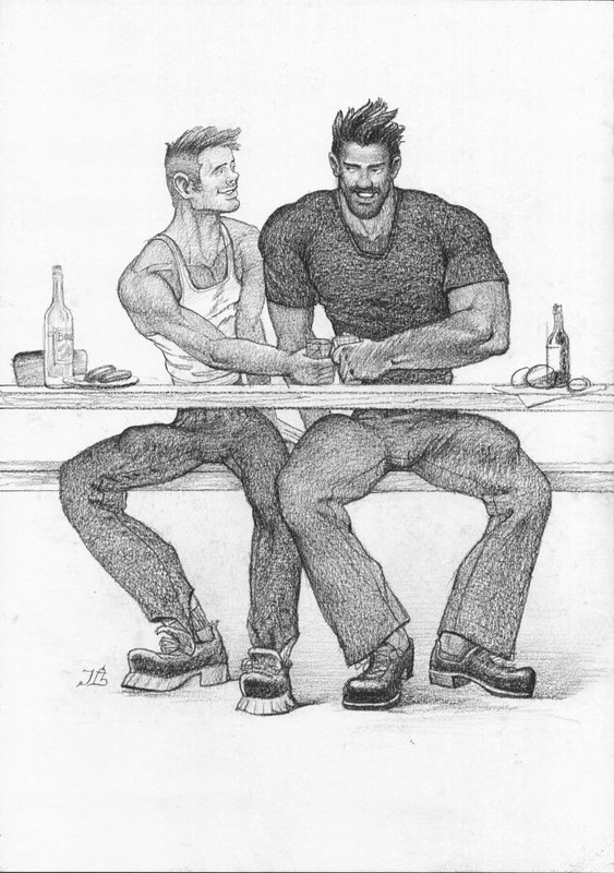 Gay Art original painting «Alcohol brings people together »  16,5 * 11,6 in.