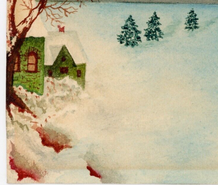 1903 Martha B Etchison Painting Winter Landscape Snowy Trees Green House Cottage gallery