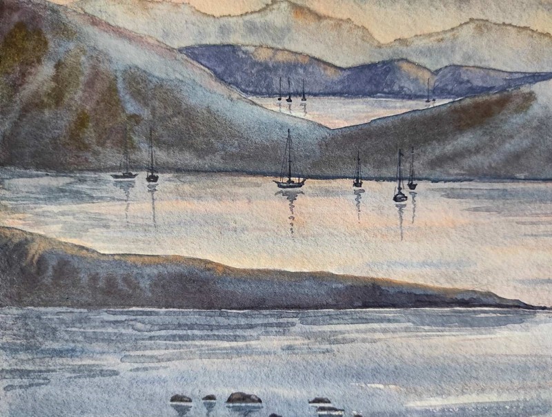 Original Artwork Modern Painting Landscape SKY SEA Nautical Seascape Art Gift A4 gallery