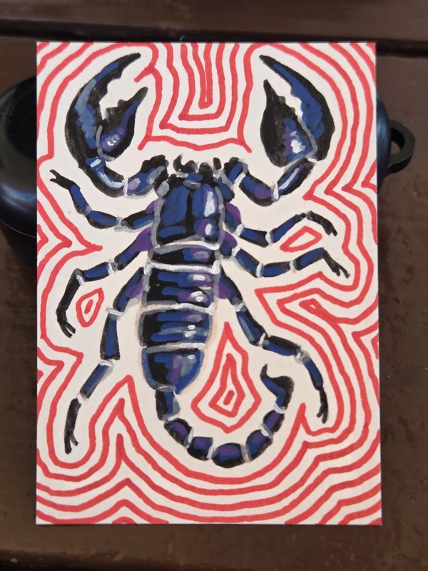 aceo original art Acrylic Painting Black Scorpion Wildlife Miniature Art