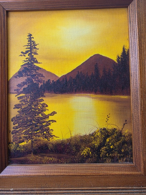 Mountian Paiming Wood Frame 12×11 signed yellow landscape perspective