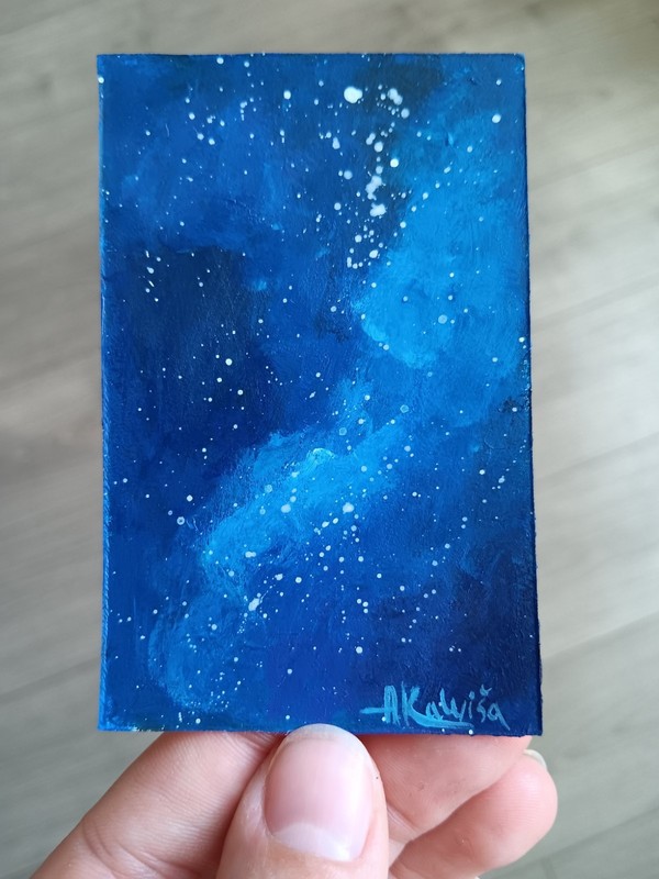 ACEO original »GALAXY #8» acrylic on paper 8,5×5,5 cm, Latvian artist, signed
