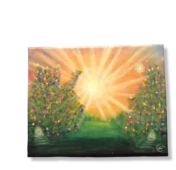 10 in x 8 in «Secret Garden» Acrylic Painting on Canvas by LUMLifeArt with COA