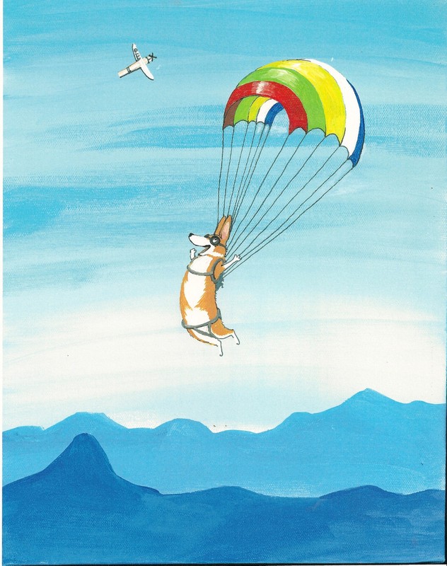 8X10 FOLK ART PRINT OF PAINTING RYTA PEMBROKE WELSH CORGI WHIMSICAL RAINBOW dog