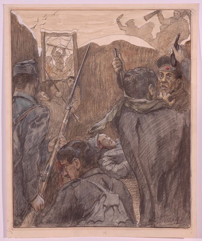 Robert H. v. Doblhoff (1880-1960), «Man-to-Man Fight, WWI», Watercolor, 1916