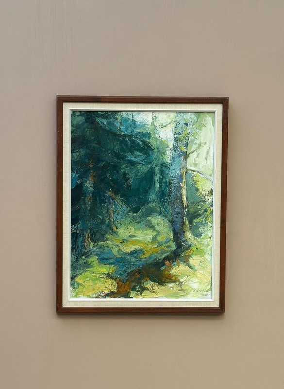 Swedish Oil on Canvas – “Forest Brows” by Inga Öfjäll – 1946 – 69 × 54 cm