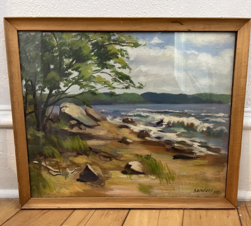 Sanders 1939 Big Sandy Lake Minnesota Landscape Oil Painting 21×17 Framed 30s