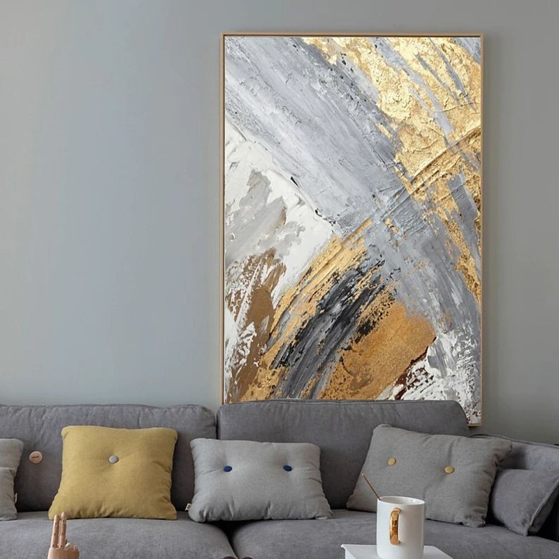 Abstract Gold Foil Thick Texture Cuadros Line Handmade Canvas Oil Painting