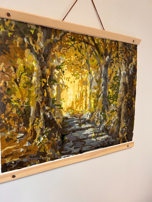 A Walk in the Forest in Acrylic Painting - 16" x 20"- Wood and leather frame gallery