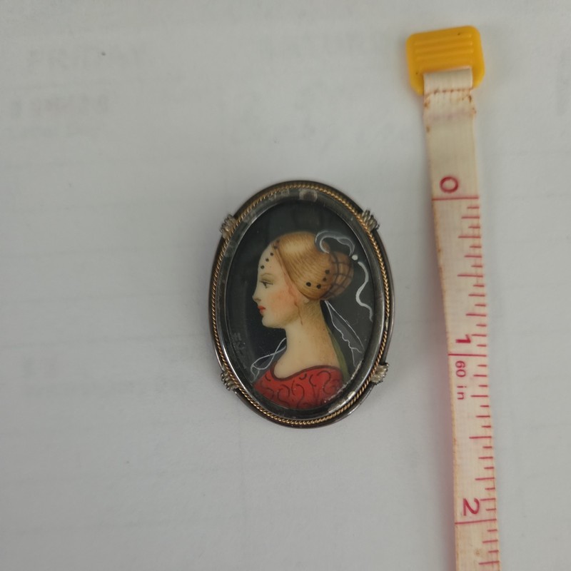 Painted Portrait Brooch & Pendant 800 Silver Renassiance Blond Lady