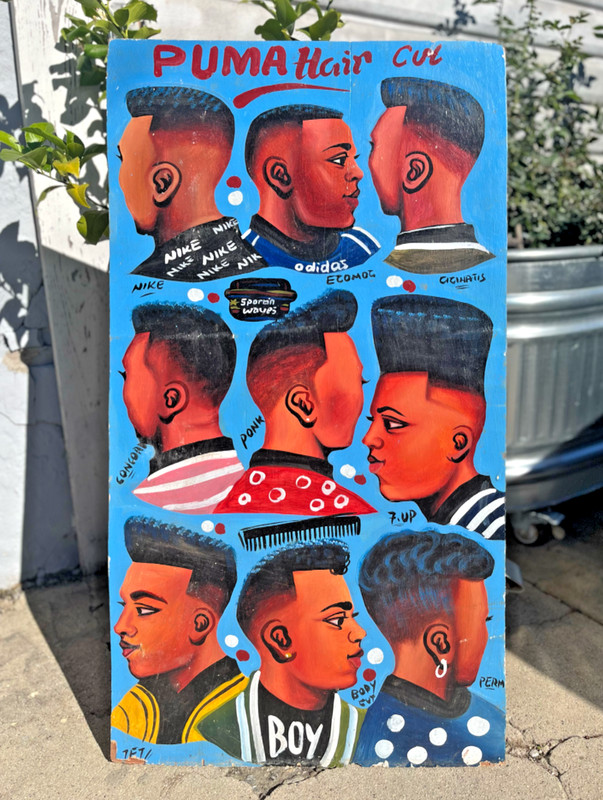 Hand Painted – Hair Salon Puma – Sign from Ghana, Africa. Wood Panel, 22″x 41″