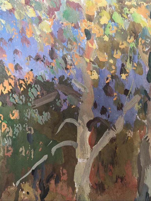 Oil Painting Two Birches Unknown Artist Unframed Original Home Decor nAAA2087 gallery