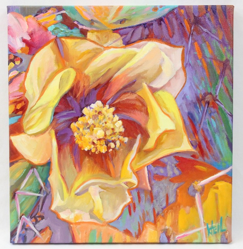 Greg Heil 18×19 Oil Painting Cactus Blossom IV Impressionist Flower Arizona