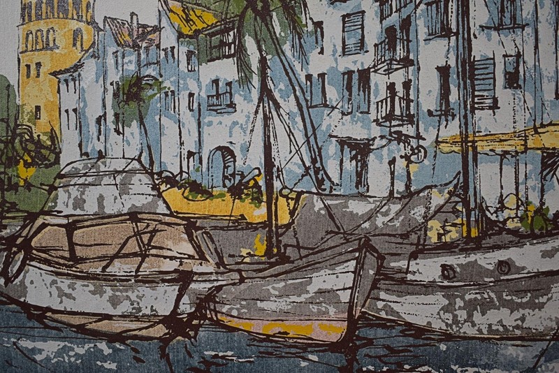 A Busy Mediterranean Fishing Port Oil Painting Bernard Dufour c1975 French Schl gallery