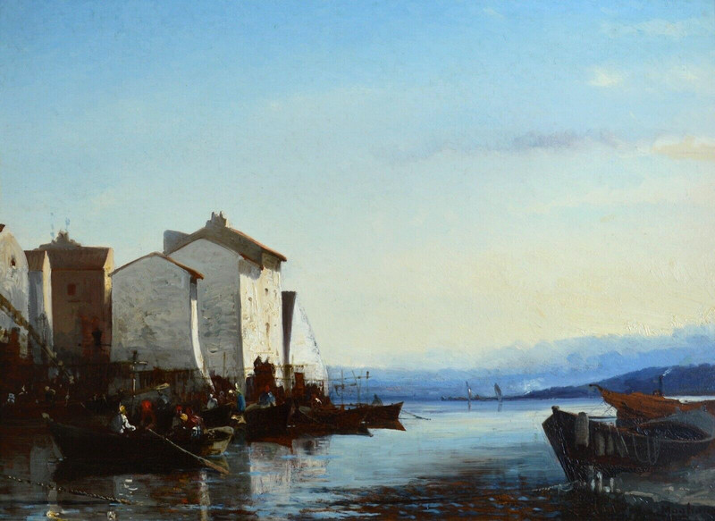 André MAGLIONE (1838-1923) «Fishermen’s Boats In Martigues» Provence Marseille
