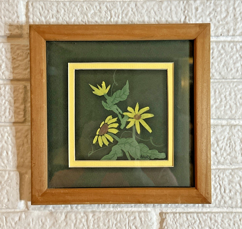 Vintage Professionally Framed Floral Painting Bruce 8×8