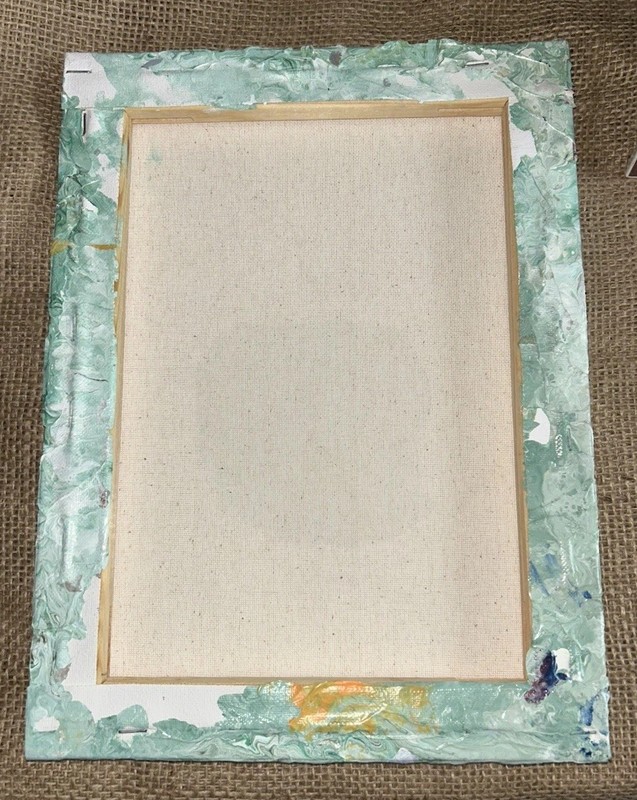 Modern Acrylic Marbleized Freeform Green White Copper Metallic Canvas 9”x12” gallery