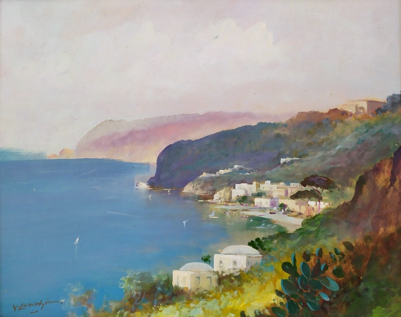 V. Laricchia View of the Sorrento Coast Seascape Original signed Oil Painting