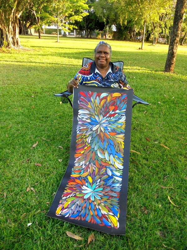 LOUISE NUMINA 130 x 55 cm Original Aboriginal Painting. Bush Medicine Leaves