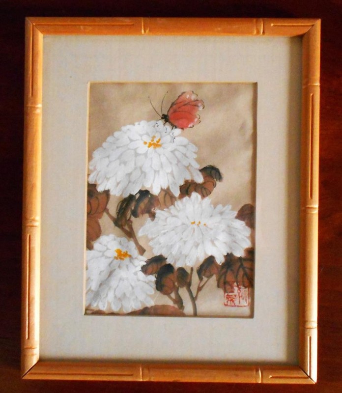 Vtg Gisela Embree Chinese Brush Painting White Chrysanthemums