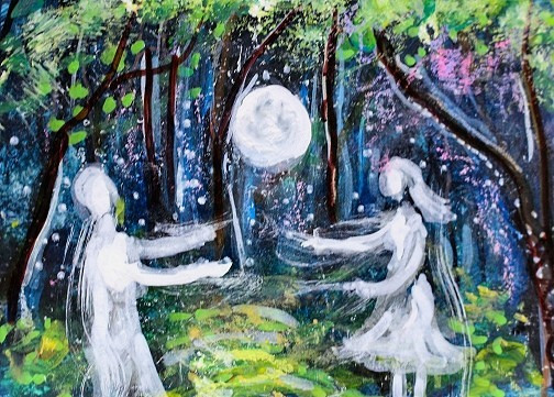ACEO Original Painting Divine Energy Soul Self TWIN FLAME Moon Love Stars ART