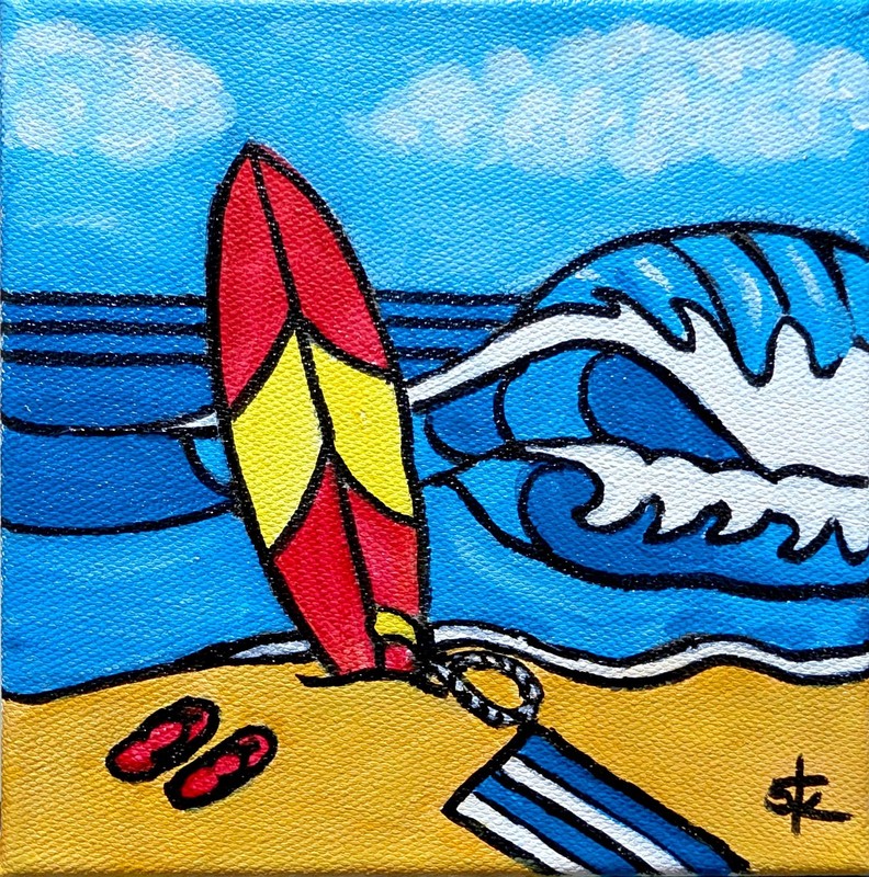 Original Vibrant 6x6 Surfboard Pop Art Acrylic Canvas Painting Wall Decor gallery