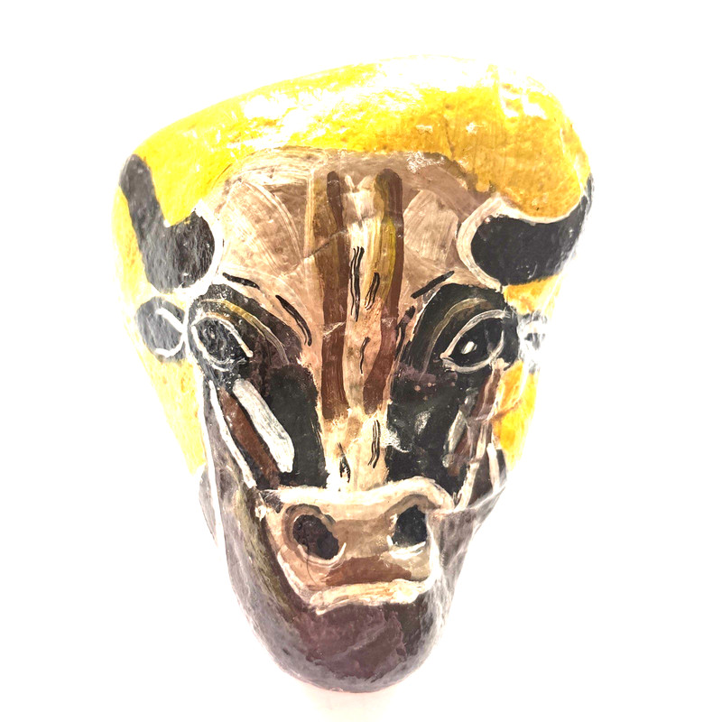 Hand Painted Rock Western Steer Bull Signed By Artist Folk Art 5»x 4.5″ x 3″