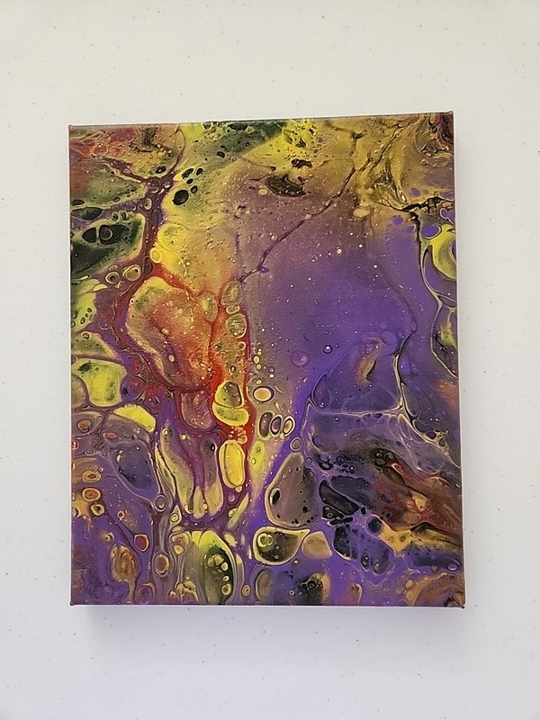 Abstract Original Acrylic paint pouring Painting Yellow And Purple 8×10 in