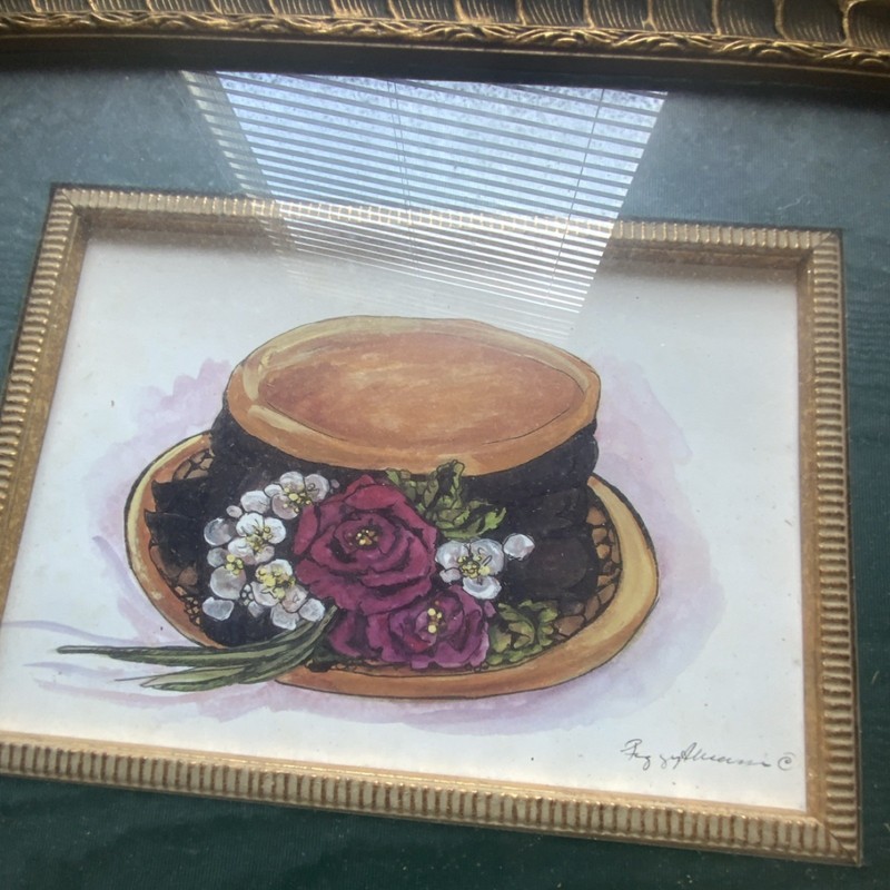 Peggy Abram’s Signed Framed Original Still Life Hat Flowers Watercolor Print gallery