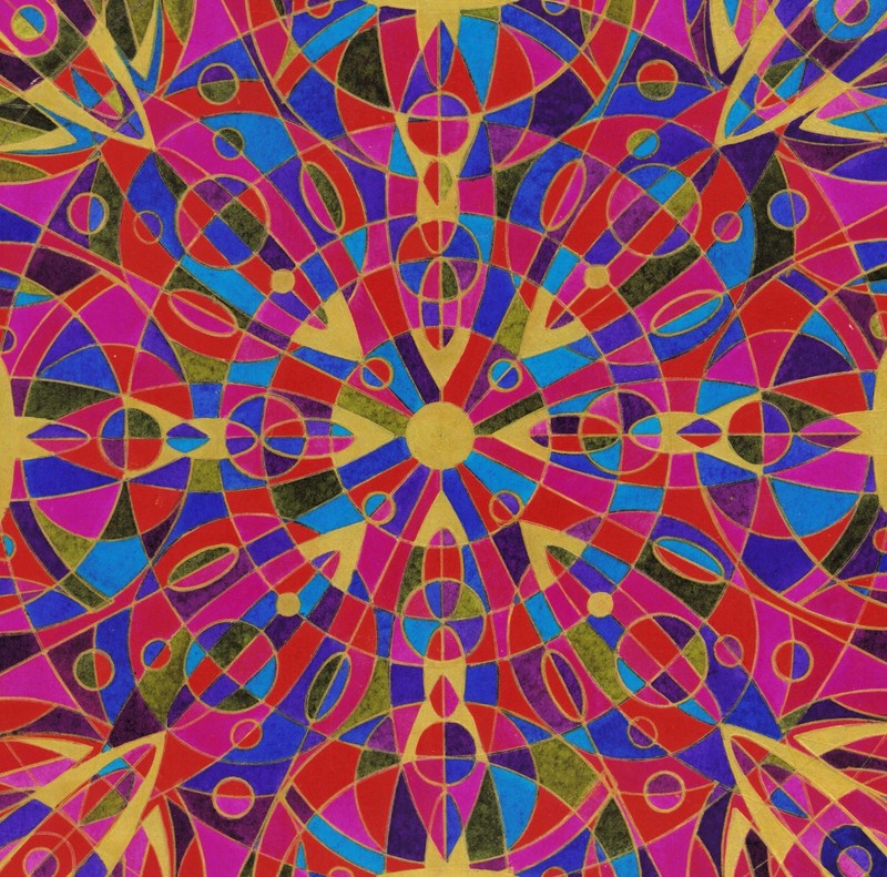 Original Watercolor Painting Mandala Abstract Gold Ink Framed 16x16 Larger Life gallery