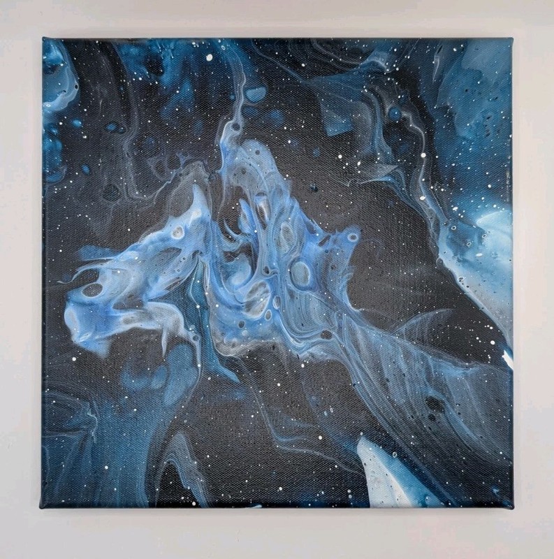 Cosmic Horse – Nebula Art On Canvas – OOAK – Abstract Home Decor. 12X12, Unique