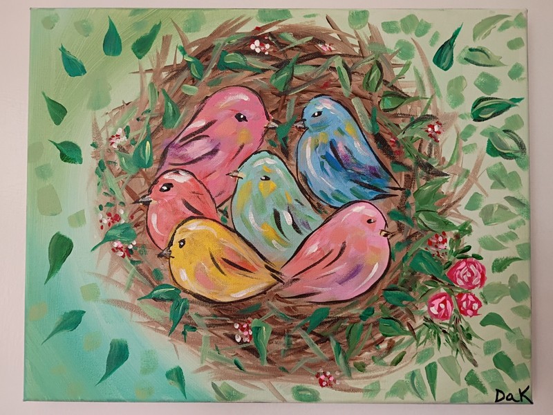 Baby Bird Nest 11x14 Canvas Original Art Expressionism Abstract Cute Birds Nest gallery