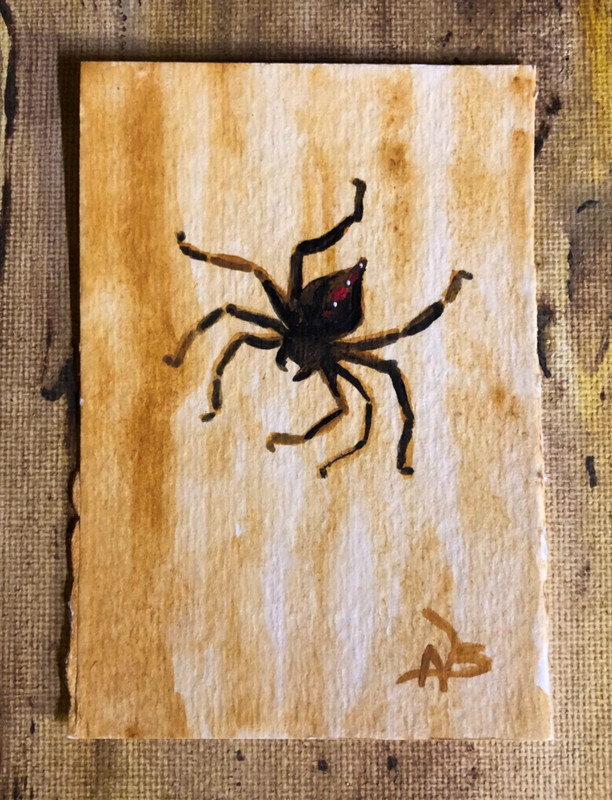 ACEO Halloween Art Card Spider – ORIGINAL – AVS – Acrylic 2.5 x 3.5 in – OOAK