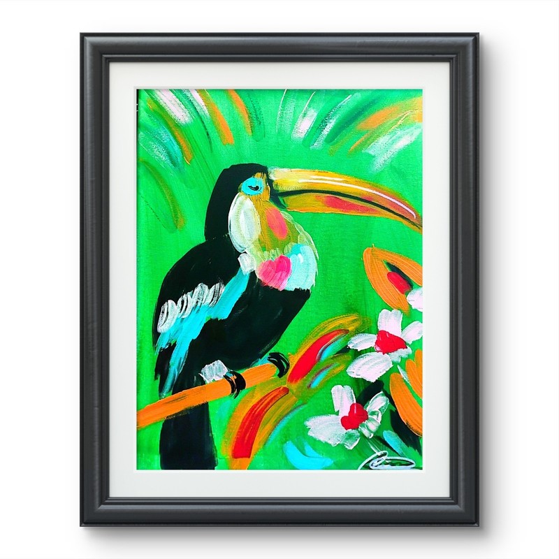 Original art 12 X 16 CANVAS Colorful Bird Modern Art Acrylic Painting