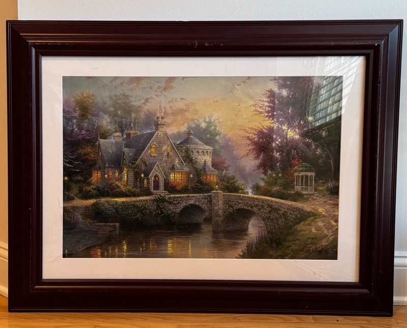Thomas Kinkade Lamplight Manor, Print Offset Lithograph Framed on Textured Paper