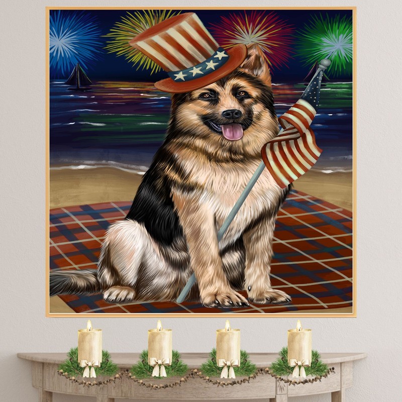 4th of July Fireworks German Shepherd Dog Framed Wall Art Poster Canvas Print gallery