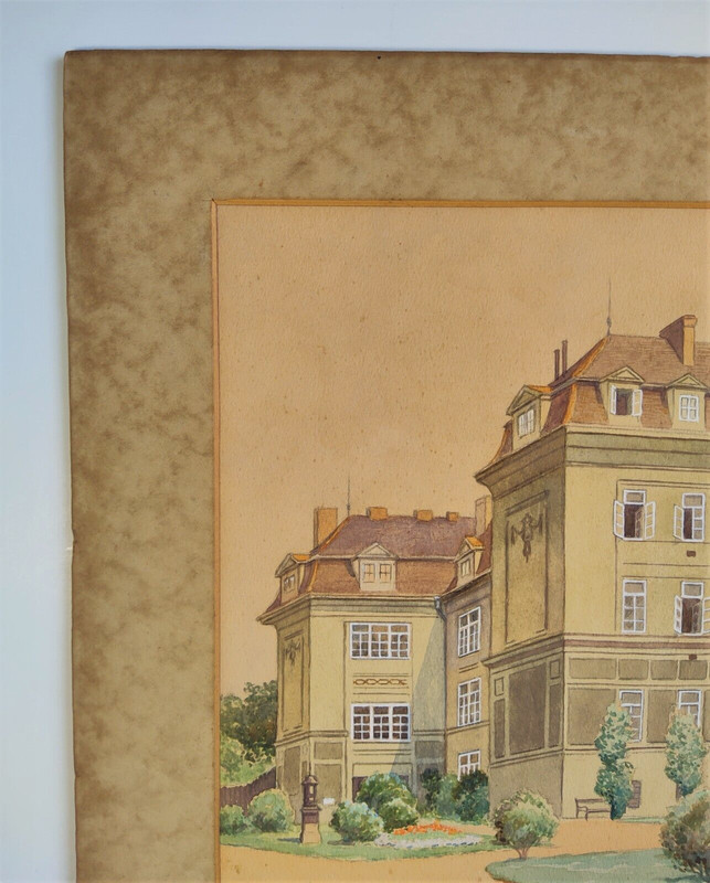 Architectural Watercolor Eduard Bretschneider Manor House Schloss Signed Framed! gallery