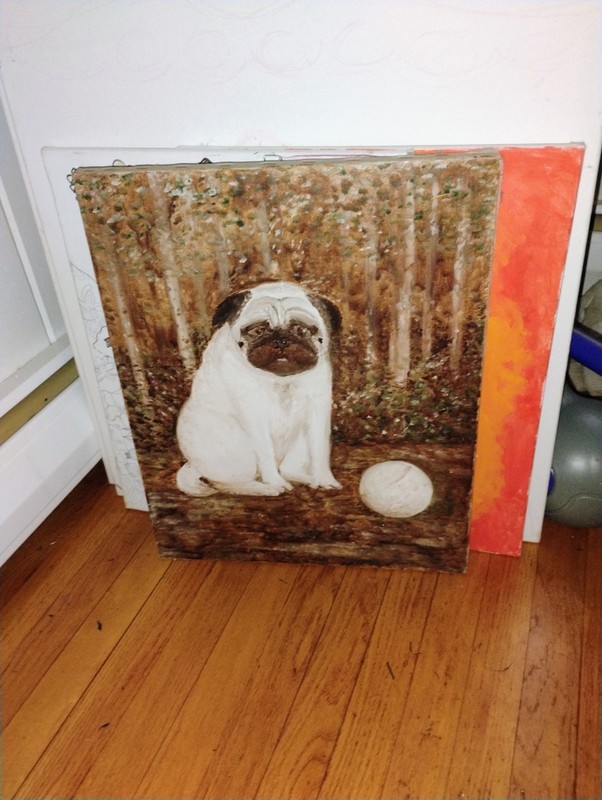 Oil Painting of Cleo A Pug Signed by Artist