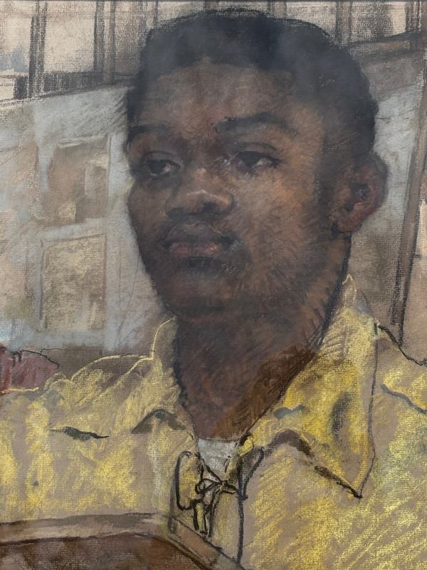 Art Class-Black Student,Jefferson High, Elizabeth,N.J. Pastel-50s-Armando Sozio gallery