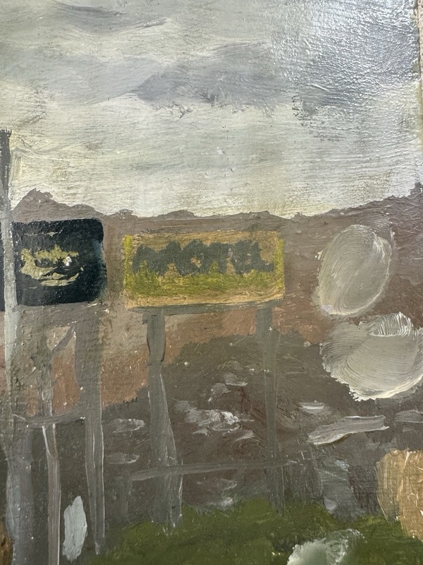 Rain Windshield Highway Signs Oil Painting Board Unsigned Unknown Artist Tucson gallery