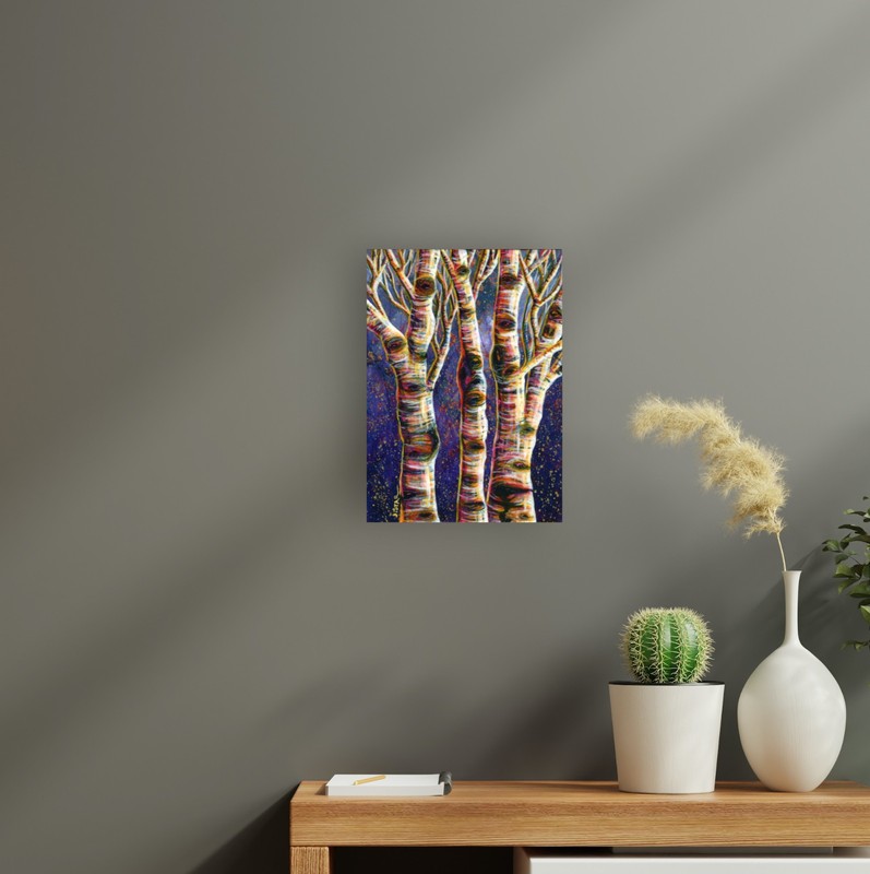 Original 5x7 in Acrylic Painting, Birch Trees, Fine Art by Jasmine Star gallery